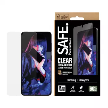 Apsauginis stiklas PanzerGlass SAFE by Samsung New Galaxy S 2026 – itin platus, PET+Silikonas, permatomas
