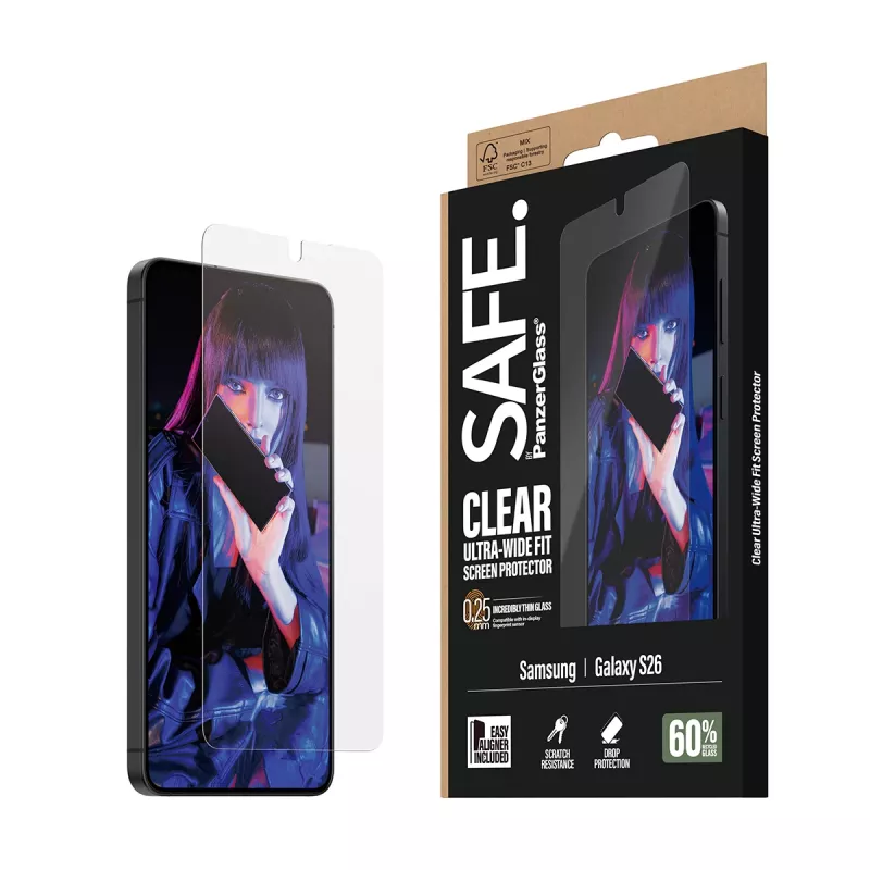 Apsauginis stiklas PanzerGlass SAFE by Samsung New Galaxy S 2026 – itin platus, PET+Silikonas, permatomas