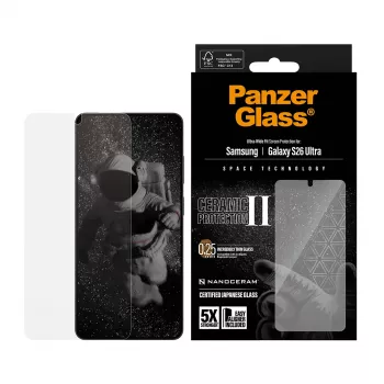 Apsauginis stiklas PanzerGlass Ceramic Samsung Galaxy S26 Ultra – grūdintas stiklas-keramika, Ultra-Wide Fit, EasyAligner, permatomas