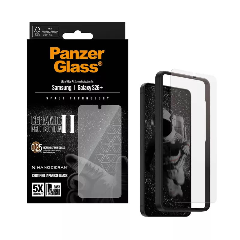 PanzerGlass® Keraminis ekrano apsauginis stiklas Samsung Galaxy S26+ | Ultra-Wide Fit su EasyAligner