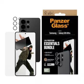 Apsauginių plėvelių rinkinys PanzerGlass Hoops 2-in-1, skirtas Samsung Galaxy S26 Ultra – grūdintas stiklas + PET, permatomas, itin platus dengimas