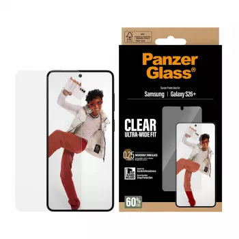 Apsauginis stiklas PanzerGlass Samsung Galaxy S26+ — Ultra-Wide Fit su EasyAligner