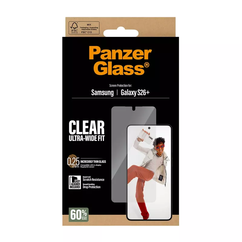 Apsauginis stiklas PanzerGlass Samsung Galaxy S26+ — Ultra-Wide Fit su EasyAligner