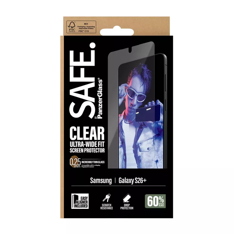 PanzerGlass SAFE. by ® Samsung New Galaxy S 2026 Plus ekrano apsauginė plėvelė – Ultra-Wide Fit su EasyAligner