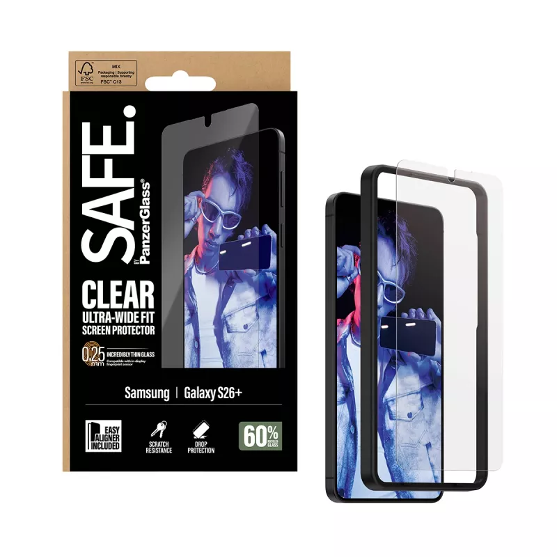 PanzerGlass SAFE. by ® Samsung New Galaxy S 2026 Plus ekrano apsauginė plėvelė – Ultra-Wide Fit su EasyAligner