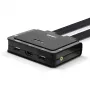 Lindy 2 prievadų HDMI 18G, USB Type C, USB 2.0 ir garso KVM jungiklis su integruotais kabeliais