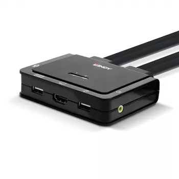 Lindy 2 prievadų HDMI 4K60, USB 2.0 ir garso KVM jungiklis su kabeliais