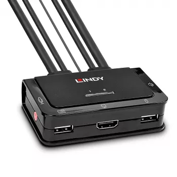 Lindy 2 prievadų HDMI 4K60, USB 2.0 ir garso KVM jungiklis su kabeliais