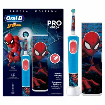 Oral-B Vitality Pro Kids Spiderman vaikiškas besisukantis dantų šepetėlis, mėlyna/raudona
