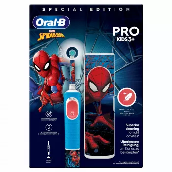 Oral-B Vitality Pro Kids Spiderman vaikiškas besisukantis dantų šepetėlis, mėlyna/raudona