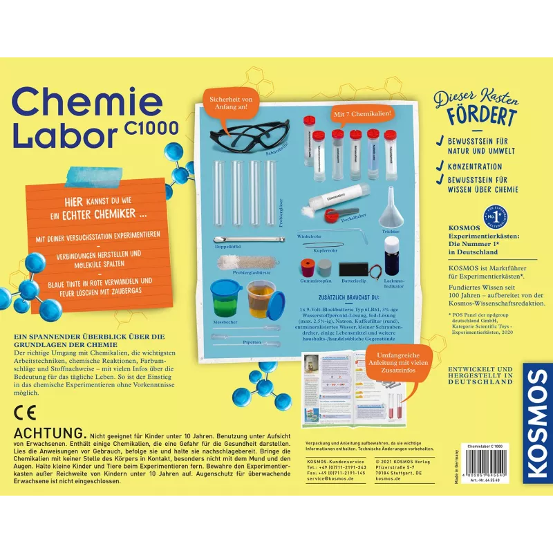 Kosmos Chemielabor C1000 chemijos eksperimentų rinkinys, 125 eksperimentai, nuo 10 metų
