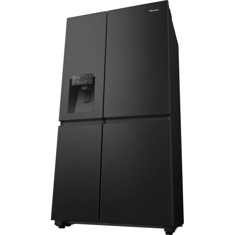 Hisense Šaldytuvas Side by Side RS818N4TFE, Laisvai Pastatomas, Amerikietiškos Durys, Juodas, Liečiamas, LED, Ekranas Ant Durų