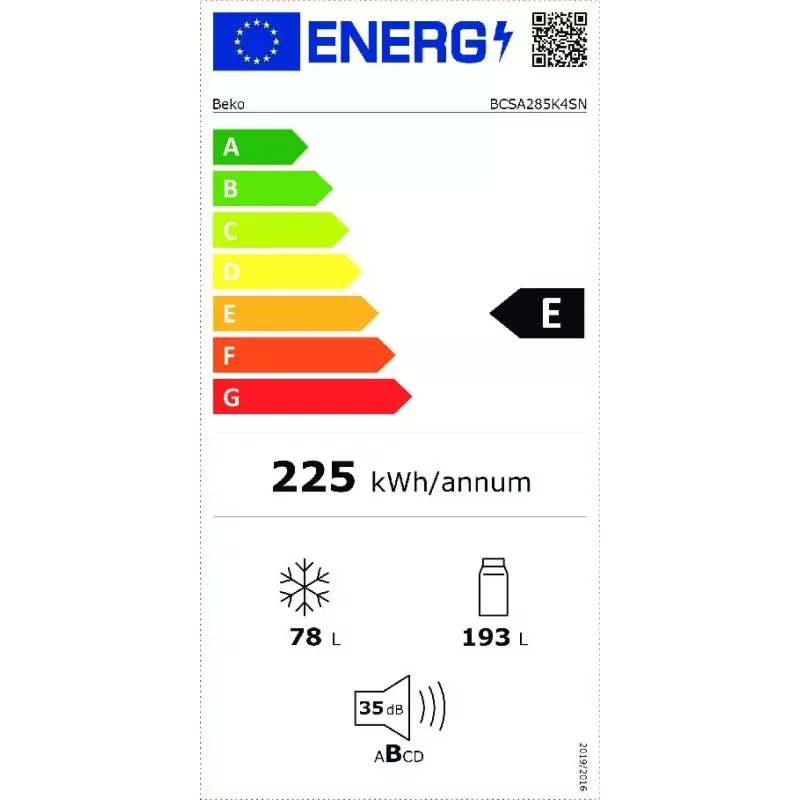 Beko BCSA285K4SN šaldytuvas-šaldiklis įmontuojamas 271 L baltas