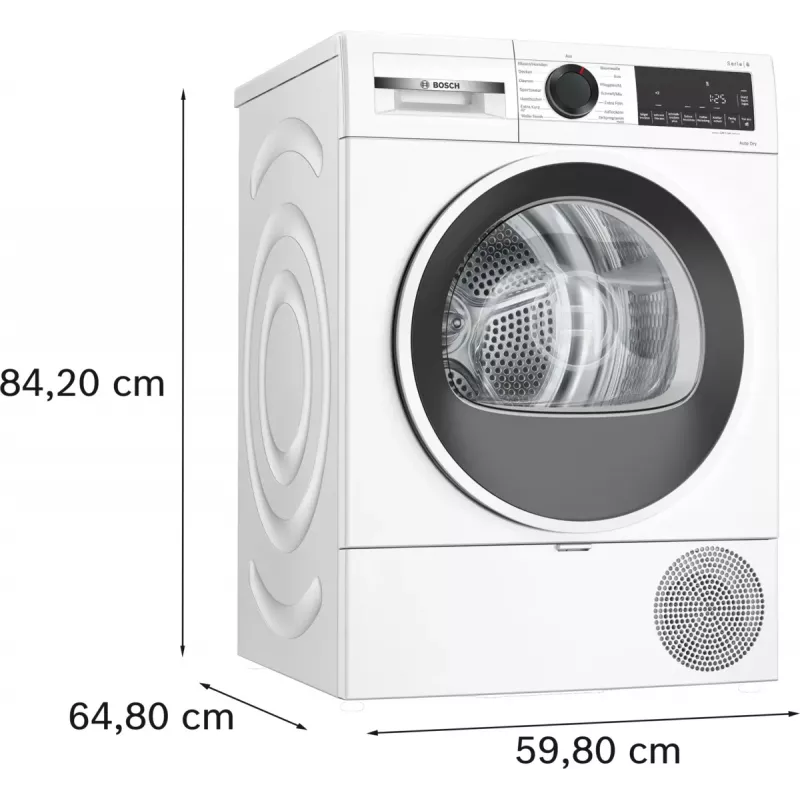 Bosch Serie 6 WQG241001 džiovinimo mašina Laisvai pastatoma Priekinis pakrovimas 9 kg Balta