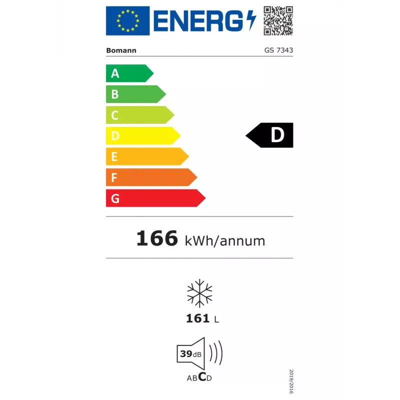 Šaldiklis vertikalus Bomann GS 7343, 161 L, NoFrost, -14°C iki -22°C, baltas