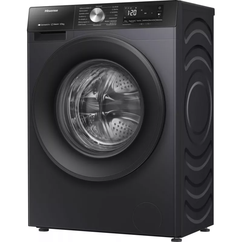 Hisense WD3S8043BB3 skalbyklė su džiovinimo funkcija, laisvai pastatoma, juoda