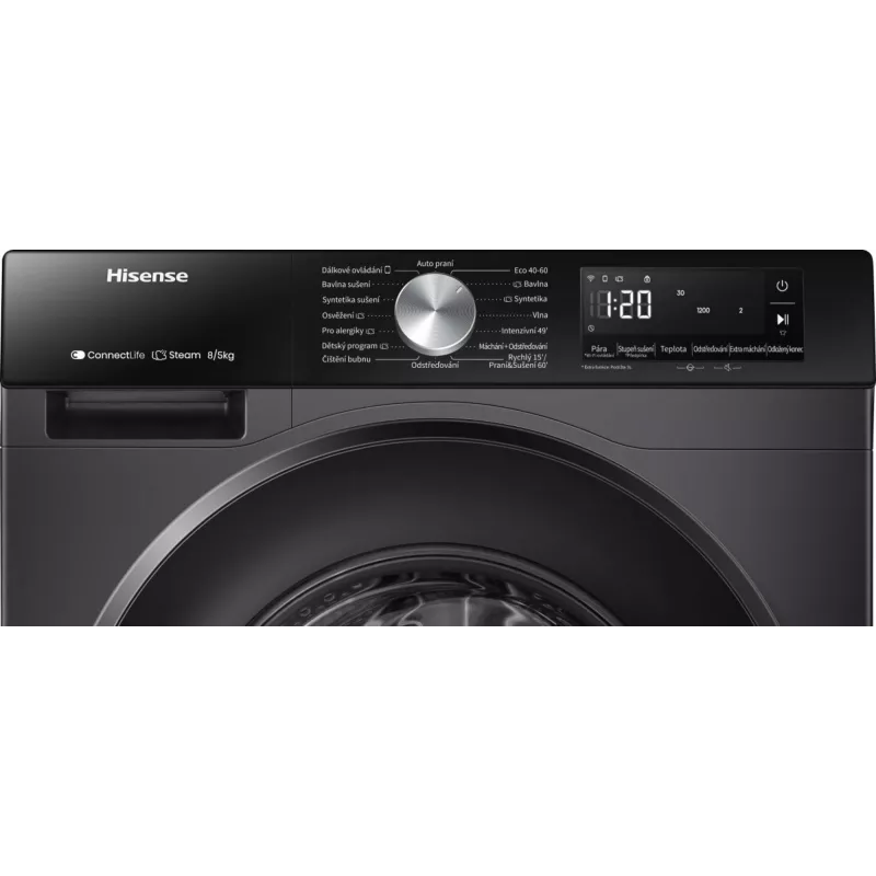 Hisense WD3S8043BB3 skalbyklė su džiovinimo funkcija, laisvai pastatoma, juoda