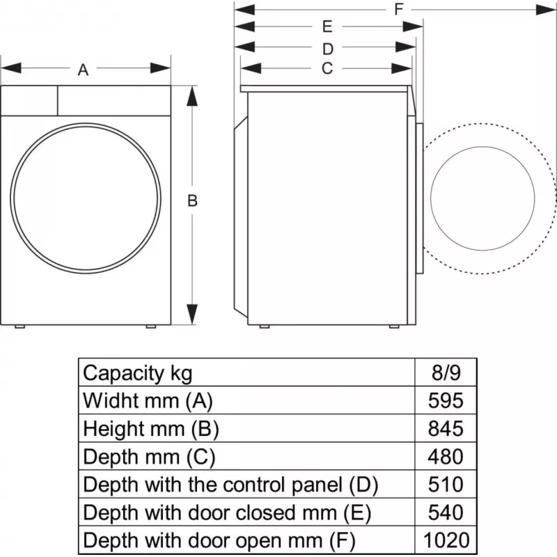 Hisense WD3S8043BB3 skalbyklė su džiovinimo funkcija, laisvai pastatoma, juoda