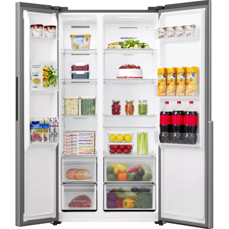 Šaldytuvas su šaldikliu Gorenje NRS917E41X SI, American door, pilkas, 2 durys, jutiklinis, LED