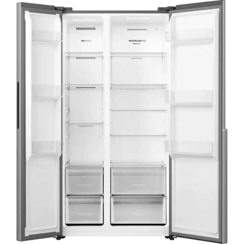 Šaldytuvas su šaldikliu Gorenje NRS917E41X SI, American door, pilkas, 2 durys, jutiklinis, LED