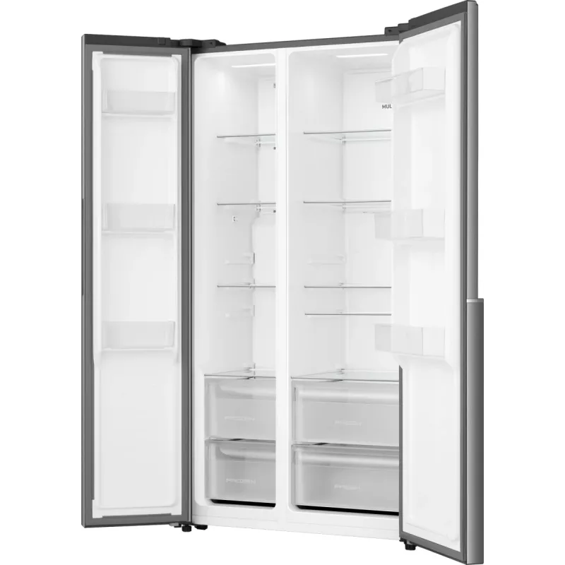 Šaldytuvas su šaldikliu Gorenje NRS917E41X SI, American door, pilkas, 2 durys, jutiklinis, LED