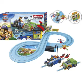 Lenktynių trasa CARRERA FIRST Paw Patrol – Pasiruošę veiksmui, vaikiškas slotų automobilių rinkinys