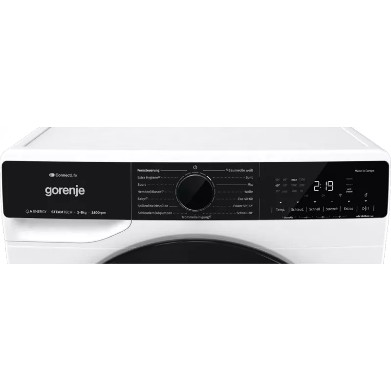 Gorenje WPNA84A2TS skalbimo mašina priekinis pakrovimas 8 kg 1400 aps./min. Juoda, Balta
