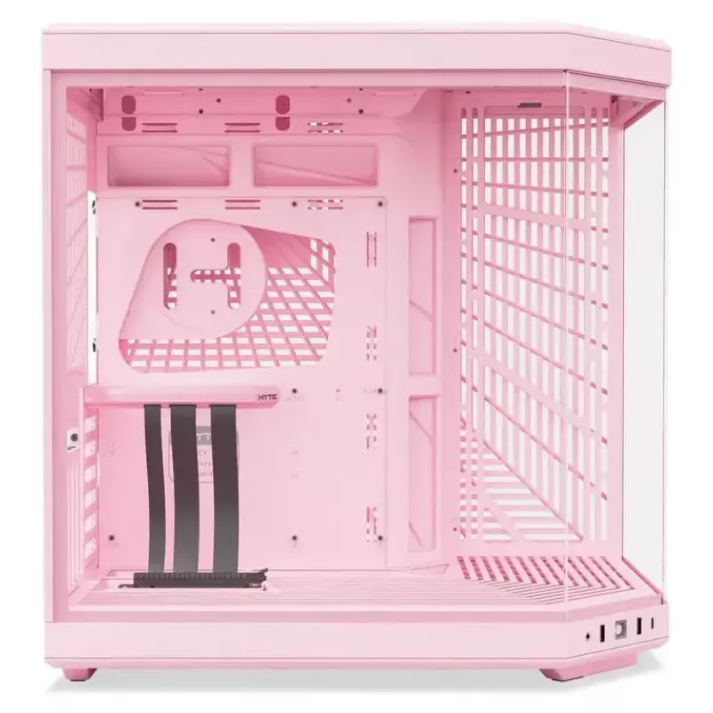 HYTE Y70 Milk Midi Tower PC korpusas, rožinis – palaiko 120/140 mm ventiliatorius, 2,5 colio ir 3,5 colio diskus, maitinimo šaltinį apačioje, 320×470×470 mm