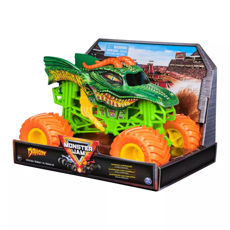 Monster Jam oficialus Drakono monstrų sunkvežimis, kolekcinis liejimo modelis, 1:24 mastelis, žaislas vaikams nuo 3 metų