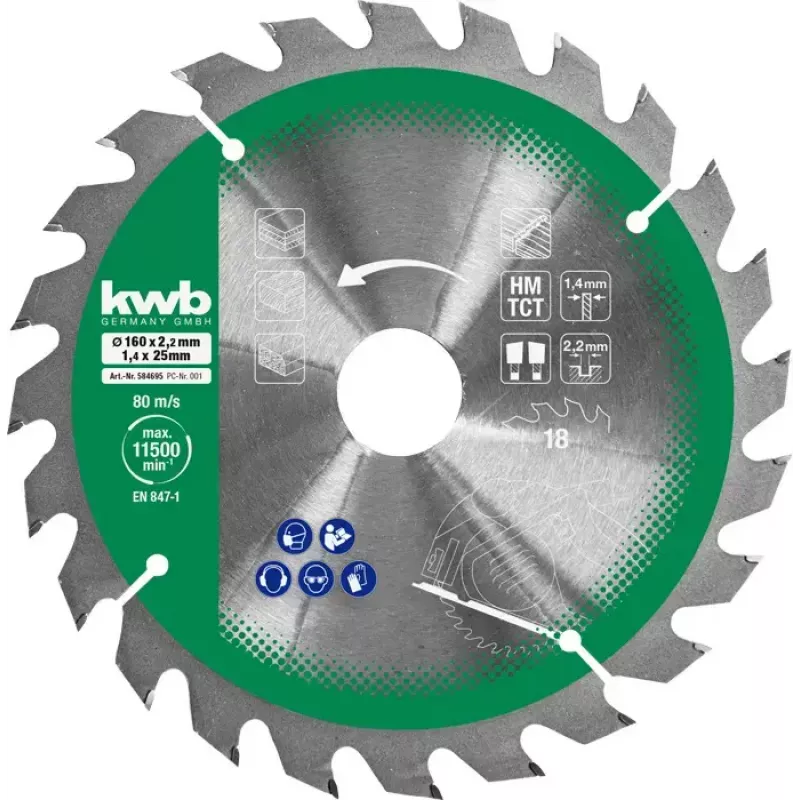 Pjūklelių diskų rinkinys Einhell-KWB 584795, Ø165 mm, anga 20 mm, 3 vnt., skirtas medžio drožlių plokštėms, kietmedžiui, fanerai, plastikui, spygliuočiams