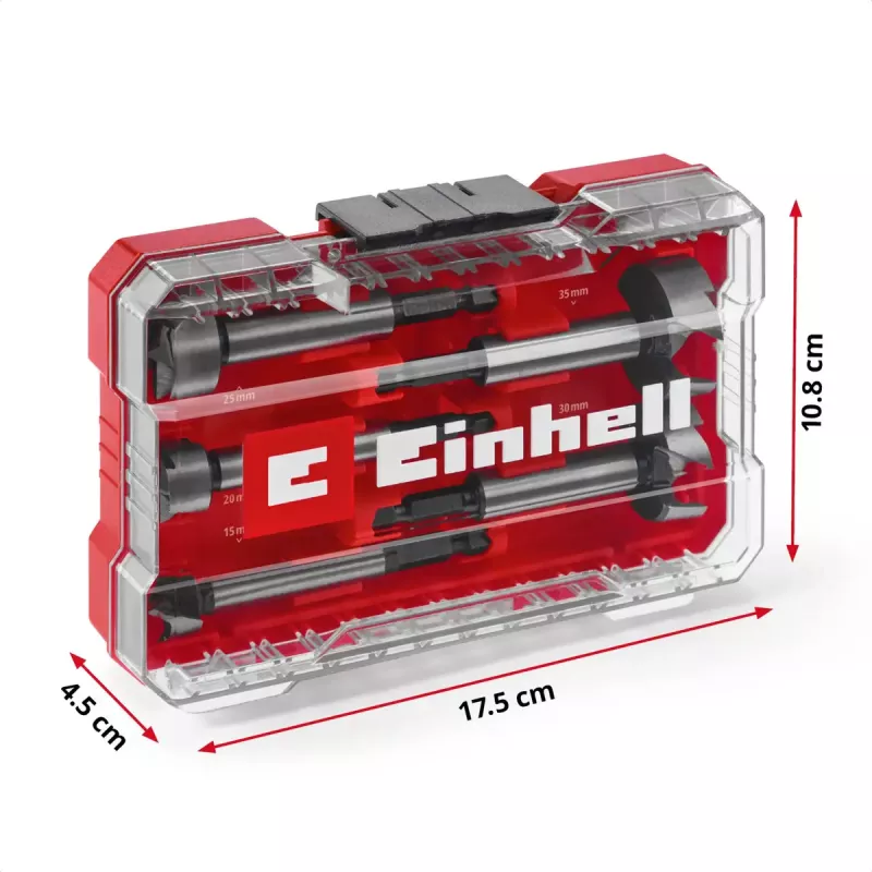 Forstner grąžtų rinkinys Einhell-KWB 5 vnt., raudonas/permatomas, 1/4 colio kotas, M-CASE (706003)