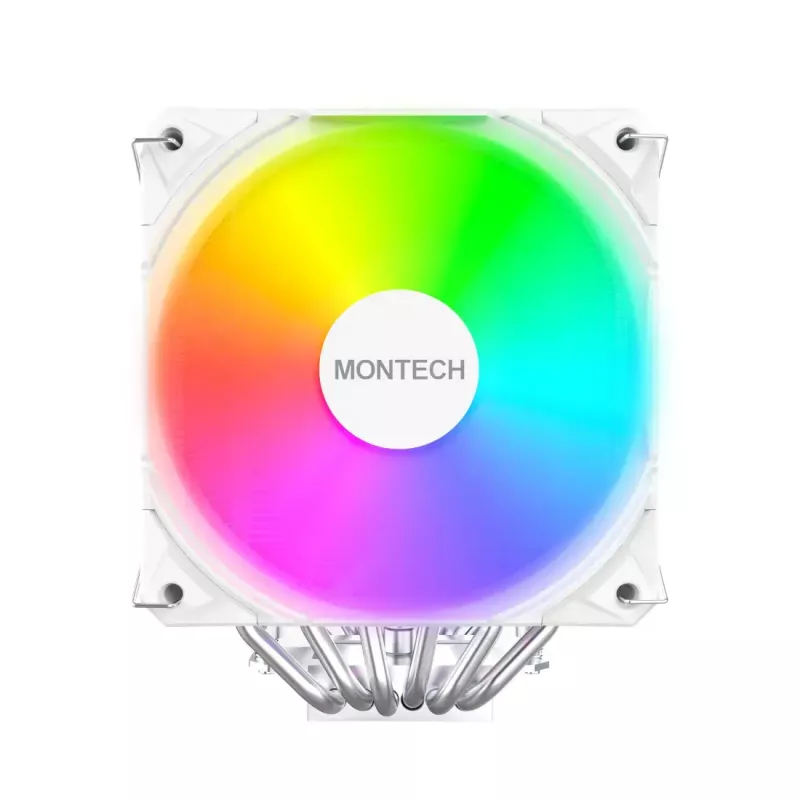 Oro aušintuvas procesoriui Montech NX600 ARGB 120 mm ventiliatorius, Baltas, 800–2000 RPM, hidrodinaminis guolis, palaiko AM4/AM5/LGA115x/1200/1700