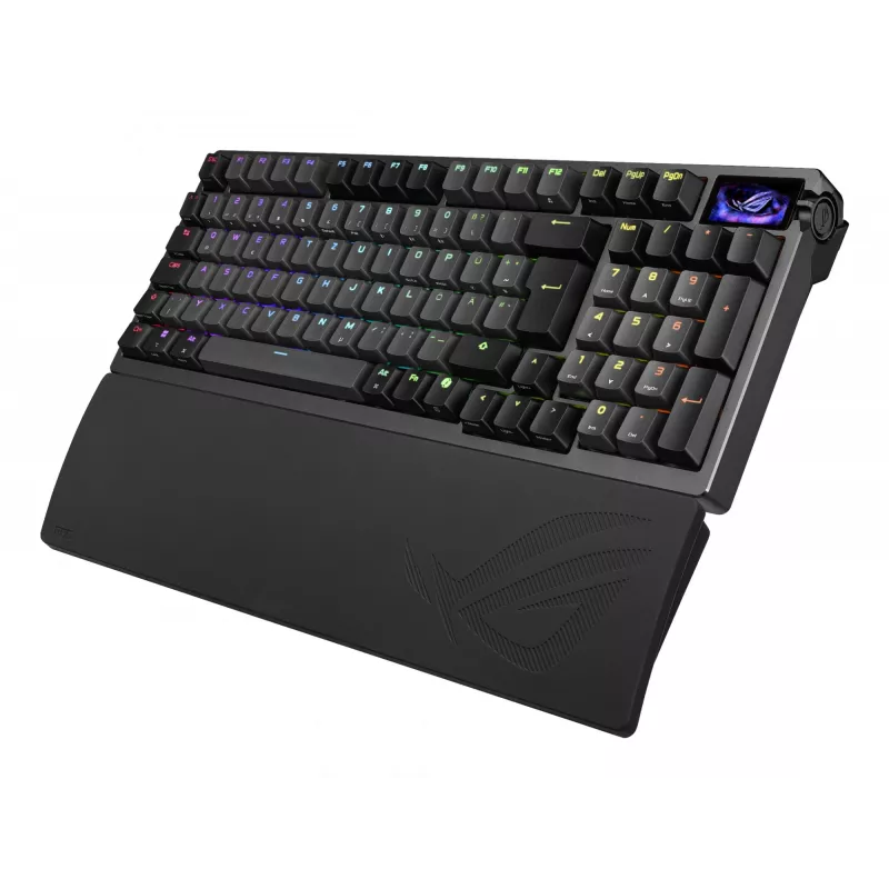 Mechaninė žaidimų klaviatūra ASUS ROG Azoth 96 HE – 96 % QWERTZ, USB + RF belaidis + Bluetooth, magnetiniai-mechaniniai jungikliai, RGB, juoda