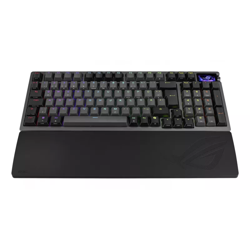 Mechaninė žaidimų klaviatūra ASUS ROG Azoth 96 HE – 96 % QWERTZ, USB + RF belaidis + Bluetooth, magnetiniai-mechaniniai jungikliai, RGB, juoda