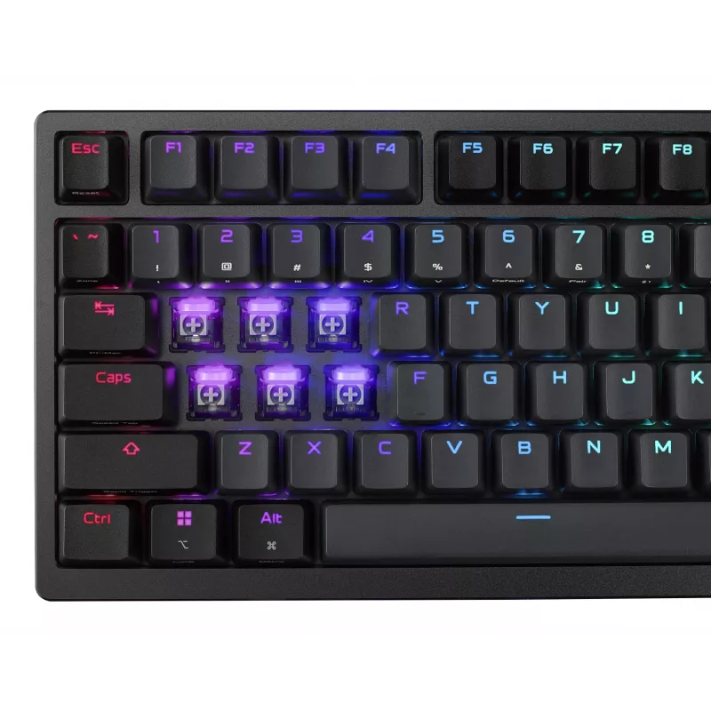 Mechaninė žaidimų klaviatūra ASUS ROG Azoth 96 HE – 96 % QWERTZ, USB + RF belaidis + Bluetooth, magnetiniai-mechaniniai jungikliai, RGB, juoda