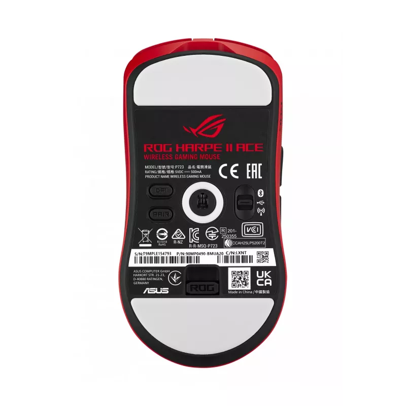 ASUS ROG Harpe II Ace RED žaidimų pelė, dešinei rankai, RF belaidis + Bluetooth + USB Type-A, optinė, 42000 DPI