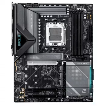 GIGABYTE X870E EAGLE X3D WIFI7 pagrindinė plokštė – palaiko AMD Ryzen 9000 CPU, 14+2+2 fazių VRM, DDR5 iki 9000 Hz (OC), 1xPCIe 5.0 + 3xPCIe 4.0, Wi-Fi 7, 5GbE LAN, USB 4