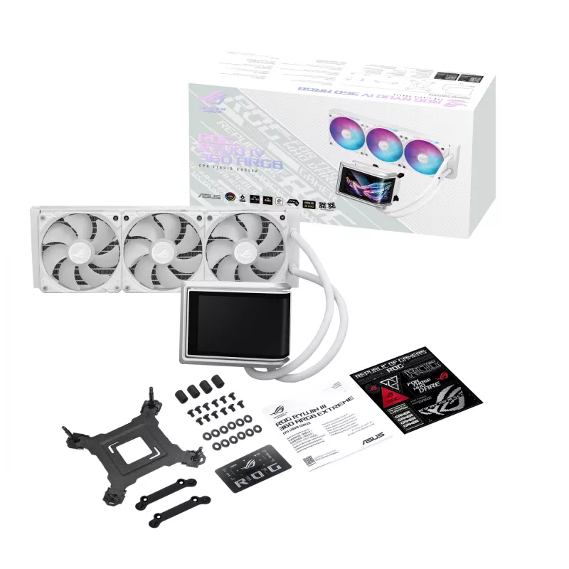Skysčio aušintuvas ASUS ROG RYUO IV 360 ARGB WHT — 360 mm radiatorius, 120 mm ventiliatoriai, Baltas