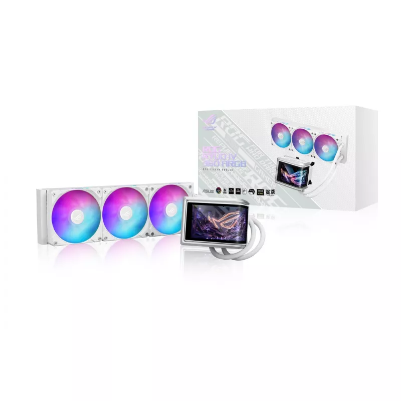 Skysčio aušintuvas ASUS ROG RYUO IV 360 ARGB WHT — 360 mm radiatorius, 120 mm ventiliatoriai, Baltas