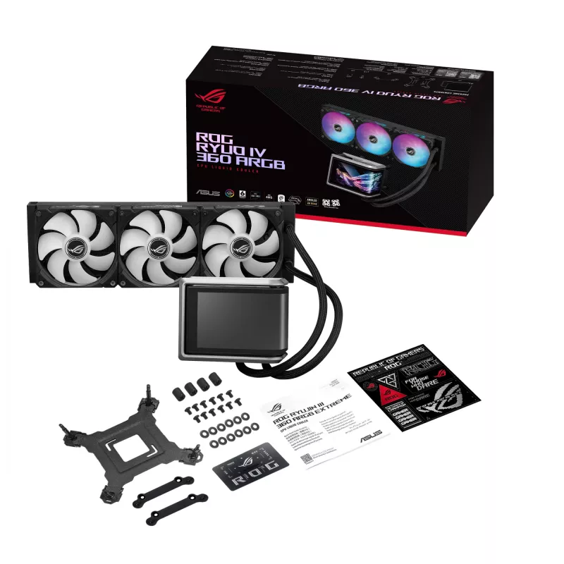 All-in-one skysčio aušintuvas ASUS ROG RYUO IV 360 ARGB – 360 mm radiatorius, 120 mm ventiliatoriai, juoda