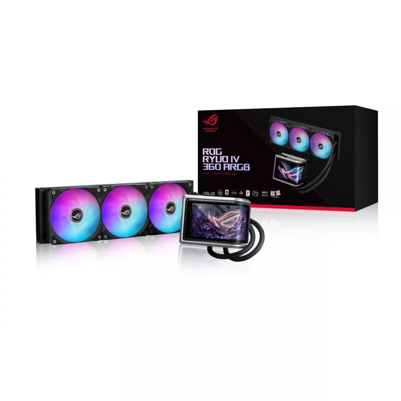 All-in-one skysčio aušintuvas ASUS ROG RYUO IV 360 ARGB – 360 mm radiatorius, 120 mm ventiliatoriai, juoda