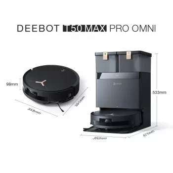 Robotinis dulkių siurblys Ecovacs Deebot T50 MAX PRO OMNI Gen2 — 3000Pa siurbimo galia, 180 min veikimo laikas, juodas