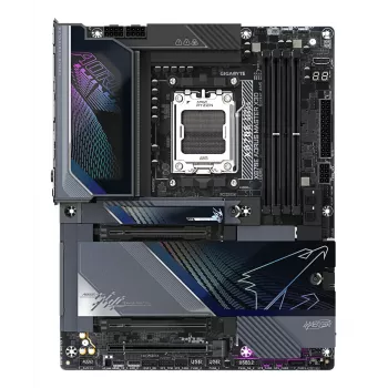 GIGABYTE X870E AORUS MASTER X3D pagrindinė plokštė – palaiko AMD Ryzen 9000, 18+2+2 fazių VRM, DDR5 iki 9000 Hz (OC), 2xPCIe 5.0 + 3xPCIe 4.0, Wi-Fi 7, 10GbE LAN, USB 4