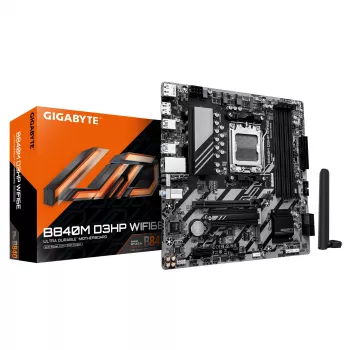 GIGABYTE B840M D3HP WIFI6E Micro ATX pagrindinė plokštė – AMD Socket AM5, B840, 4x DDR5 iki 8200MHz OC, 2x PCIe 4.0 M.2, Wi‑Fi 6E, 1GbE