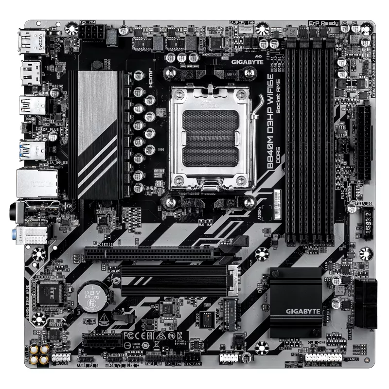 GIGABYTE B840M D3HP WIFI6E Micro ATX pagrindinė plokštė – AMD Socket AM5, B840, 4x DDR5 iki 8200MHz OC, 2x PCIe 4.0 M.2, Wi‑Fi 6E, 1GbE