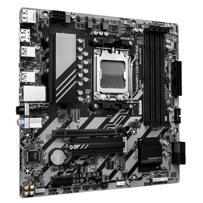 GIGABYTE B840M D3HP WIFI6E Micro ATX pagrindinė plokštė – AMD Socket AM5, B840, 4x DDR5 iki 8200MHz OC, 2x PCIe 4.0 M.2, Wi‑Fi 6E, 1GbE