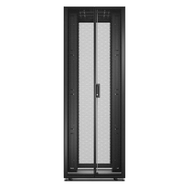 Laisvai pastatomas serverio stovas APC Easy Rack 48U (juodas) su stogu, ratukais, kojelėmis, 4 kronšteinais, šoninėmis plokštėmis — 2258 x 800 x 1200 mm