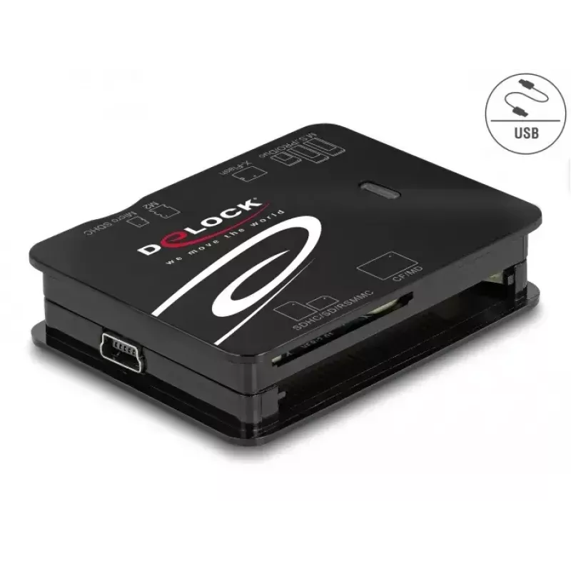 Kortelių skaitytuvas DeLOCK 91007 USB 2.0 Juodas CF MMC MS MicroSD xD