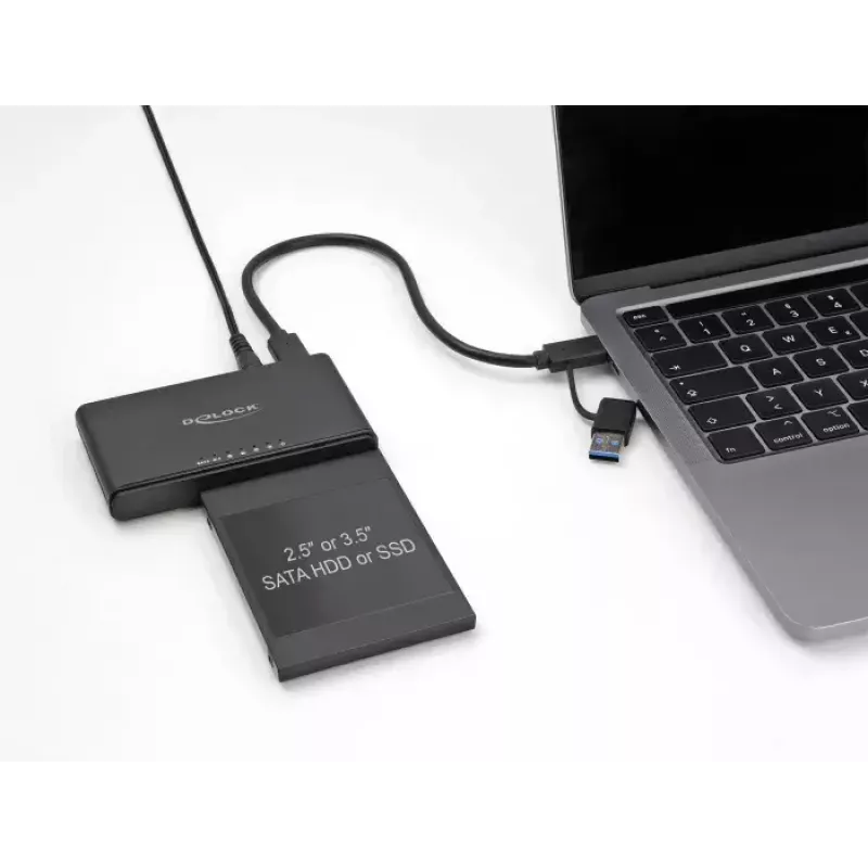 DeLOCK USB Type-C keitiklis, skirtas M.2 NVMe SSD ir SATA SSD/HDD klonavimo funkcijai
