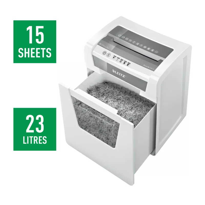 Smulkintuvas Leitz IQ Office P4, kryžminis pjovimas, 22,3 cm, 4 x 40 mm, 23 l, 225 lapų, 55 dB
